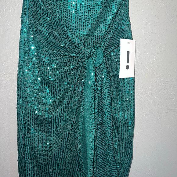 NWT Grace Karin Sequined Asymmetric One Shoulder Bodycon Midi Dress Green Size 6 - Picture 6 of 8